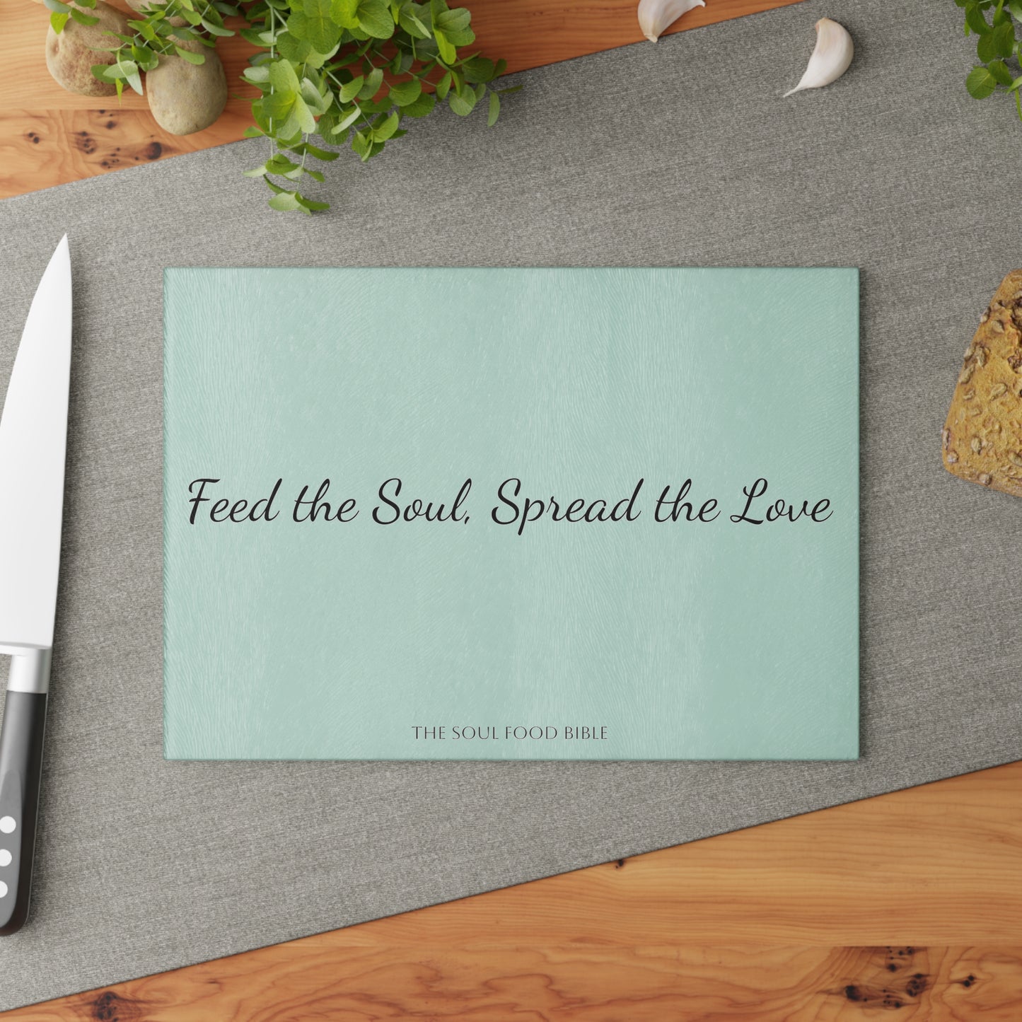 Glass Cutting Board - Feed the Soul, Spread the Love | Kitchen Decor, Housewarming Gift, Cooking Gift, Foodie Gift
